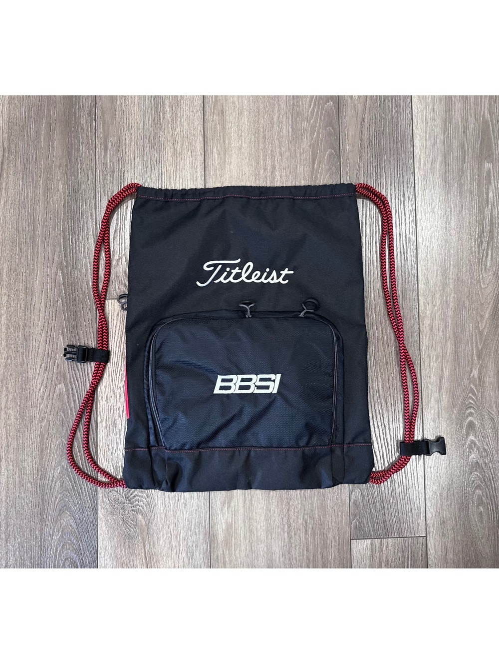 Titleist BBSI Black Drawstring Backpack with Front Zipper Pocket